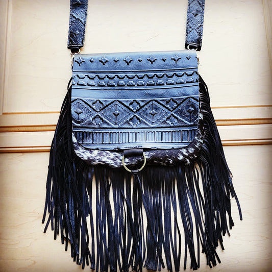 Hair-On-Hide Black Navajo Flap Crossbody Handbag