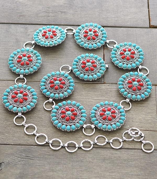 Turquoise Red Concho belt