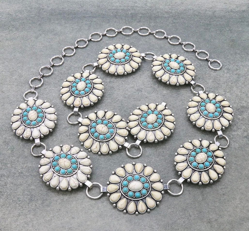 Western Turquoise Silver Concho Belt