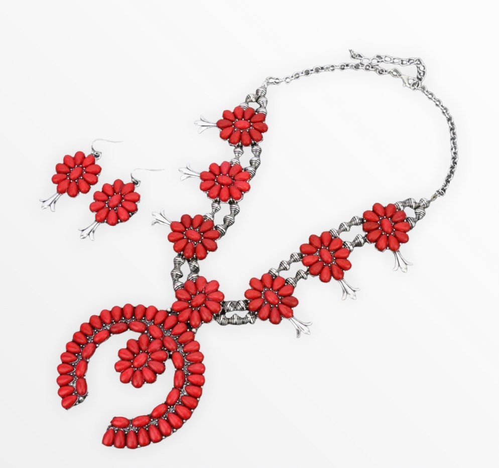 Red Squash Blossom Necklace Set