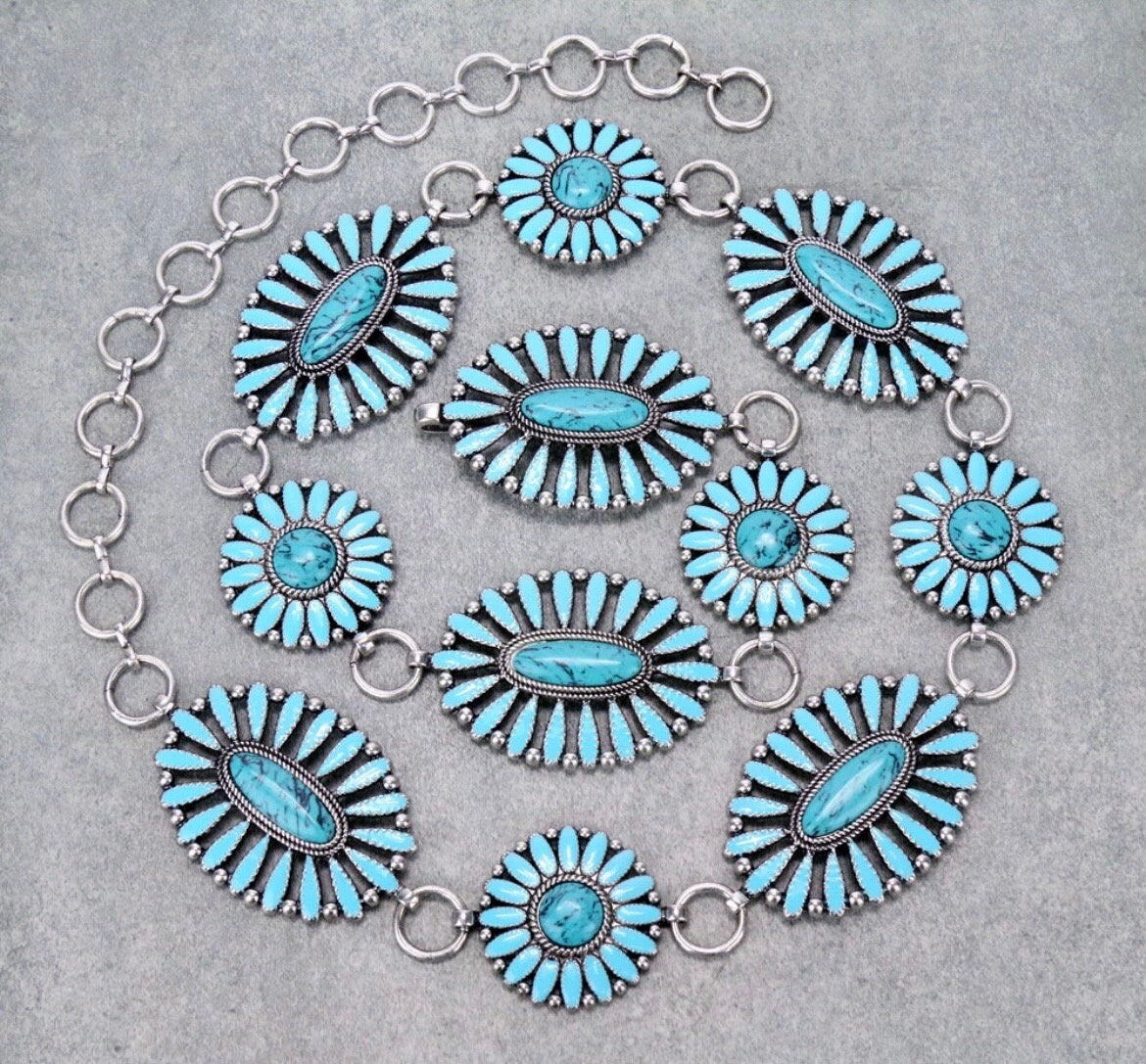 Turquoise Concho Belt S/M 41” long L/Xl 55”long
