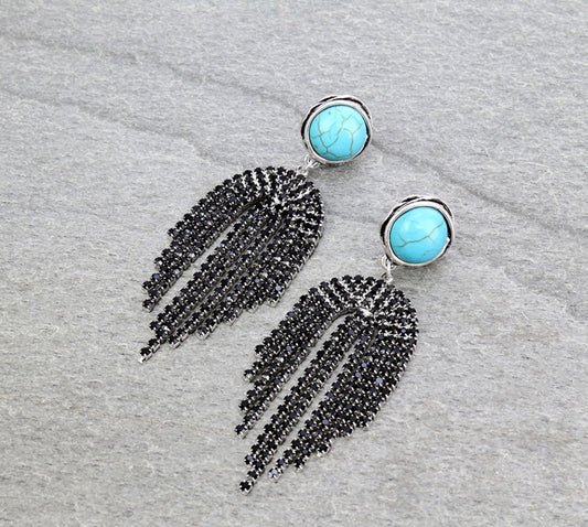 Concho Stone Tassel Earrings