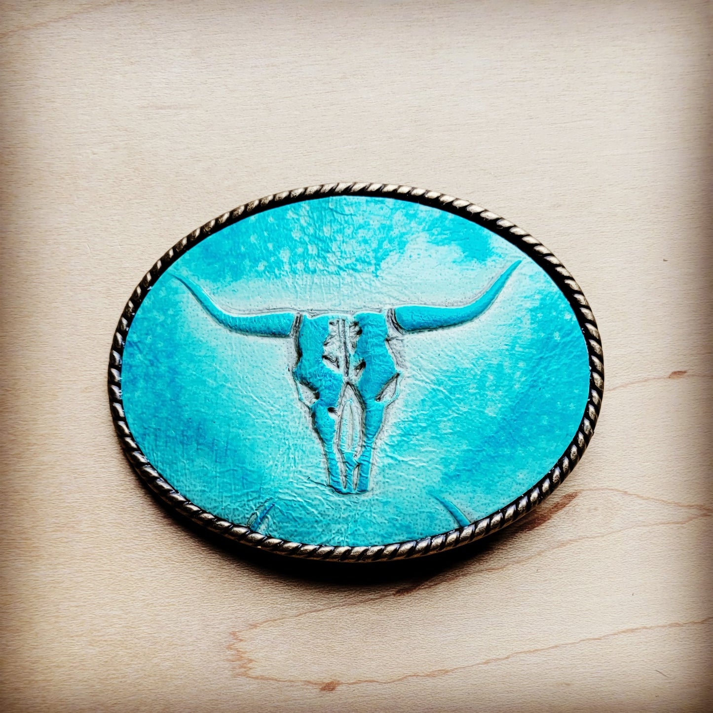 Turquoise Steer Head Leather Belt Buckle