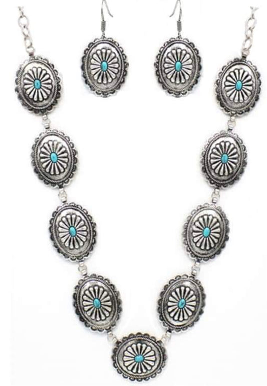 Silver Concho Necklace set