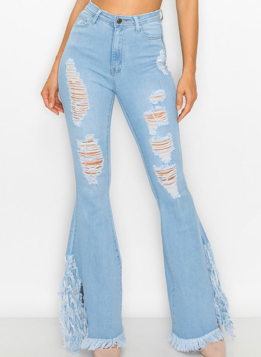 Let Your Flare Down Distresses Jeans