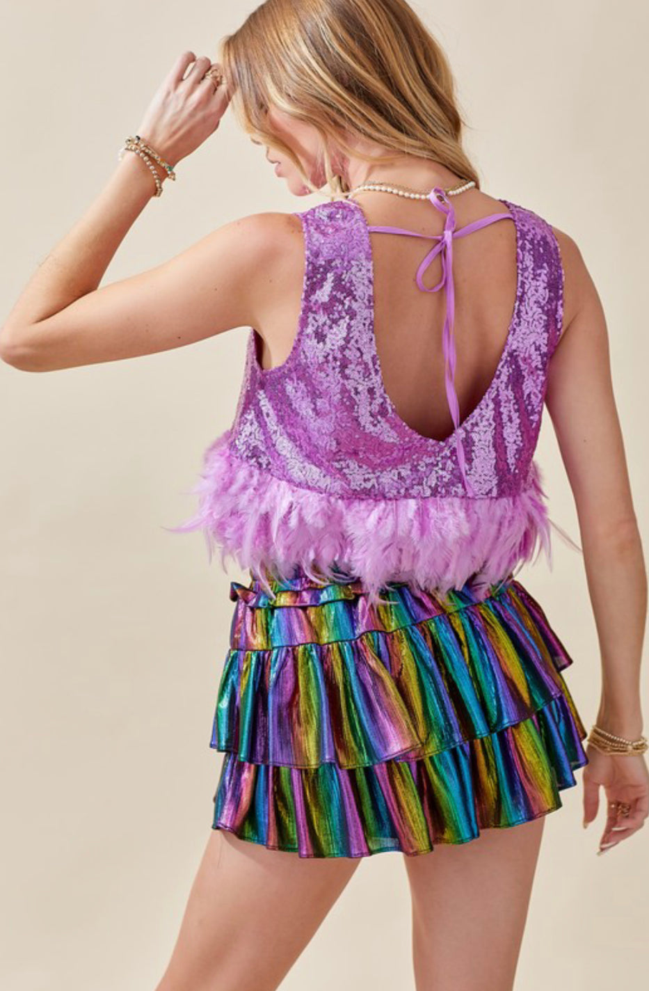 Sequin Feather Top