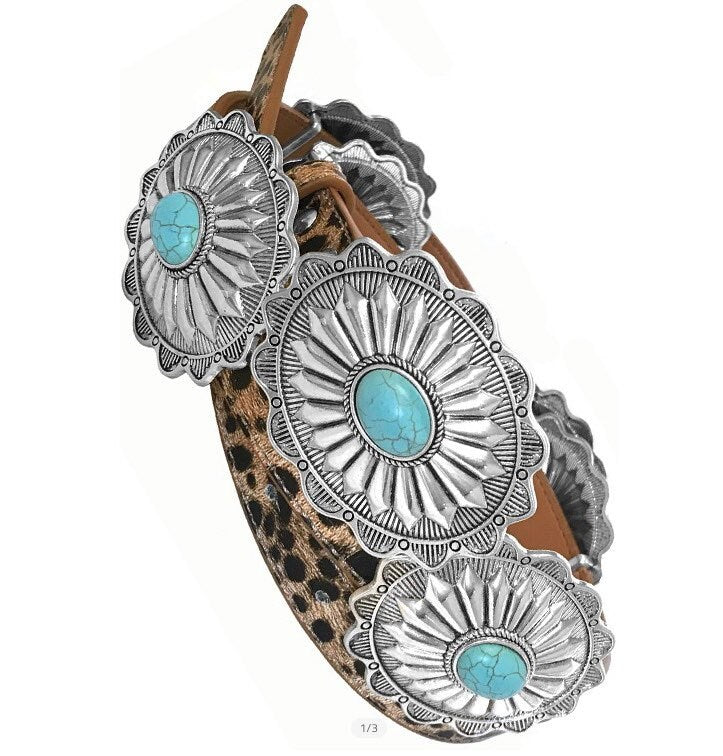 Brown Turquoise Concho belt