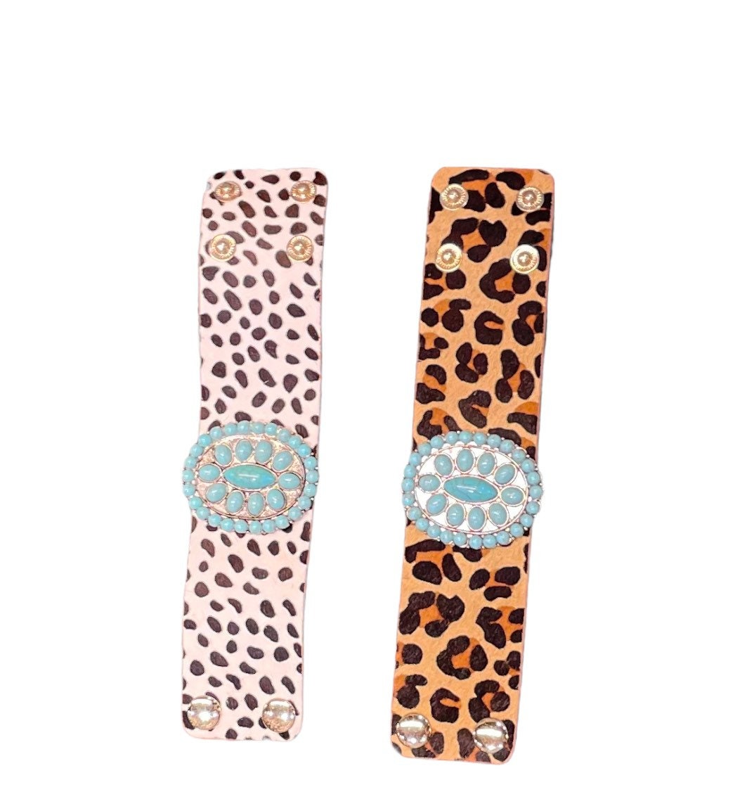 Turquoise Stone Animal Leather Print Bracelet