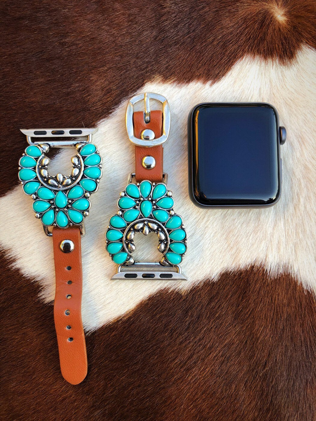 Turquoise/Bone Leather Apple Watch Band