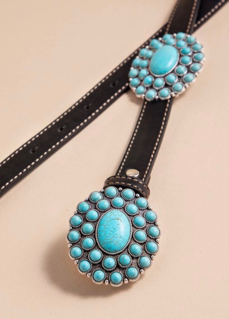 Black Turquoise Leather Belt