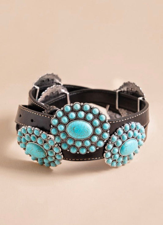 Black Turquoise Leather Belt
