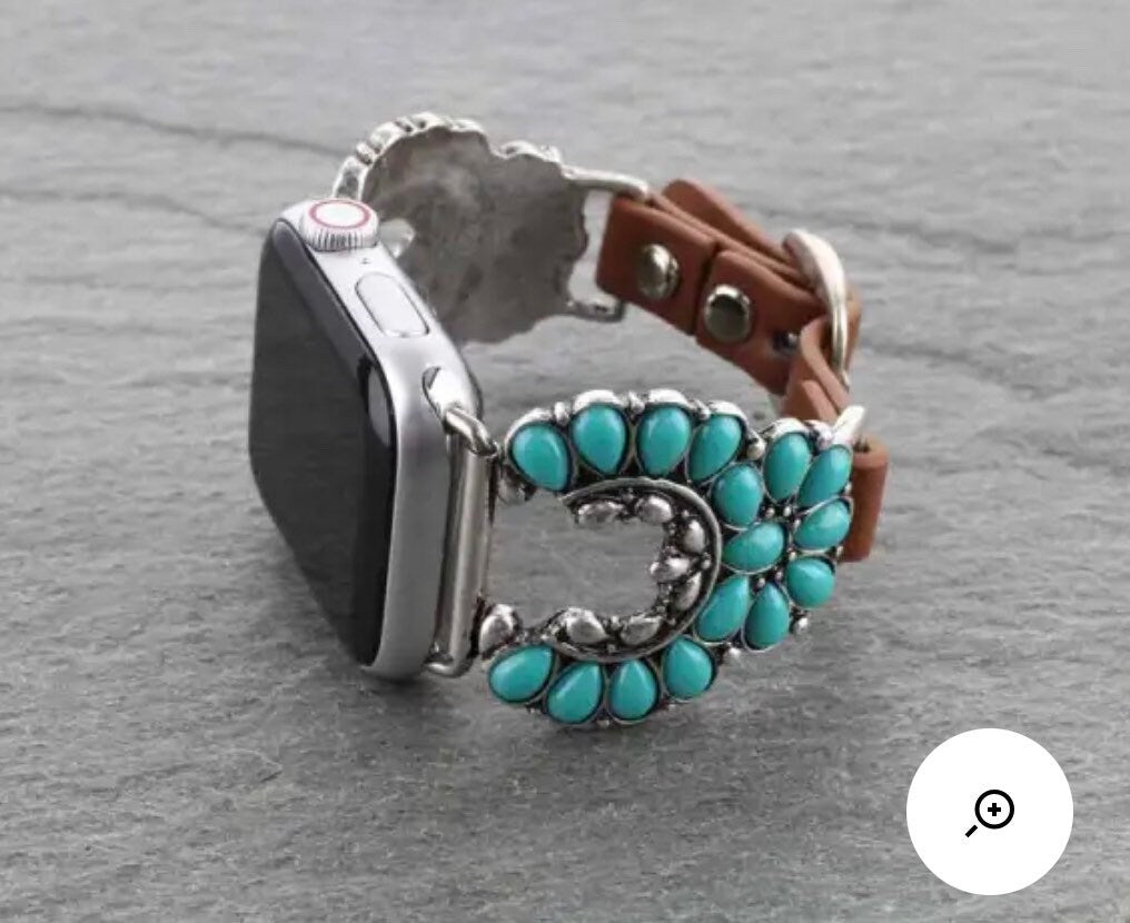 Turquoise/Bone Leather Apple Watch Band