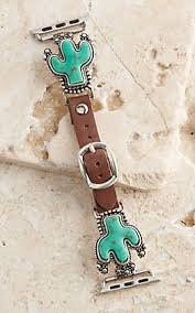 Cactus Turquoise and Leather Apple Watch Band