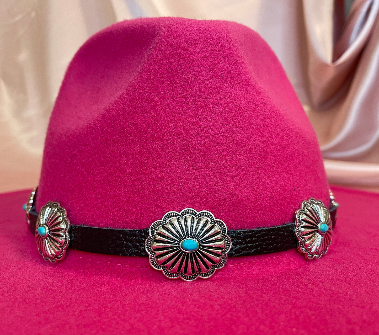 Concho  Black Leather Hat Band ONLY Fedora Hat Not Include. Adjustable to fit any Fedora Hat.