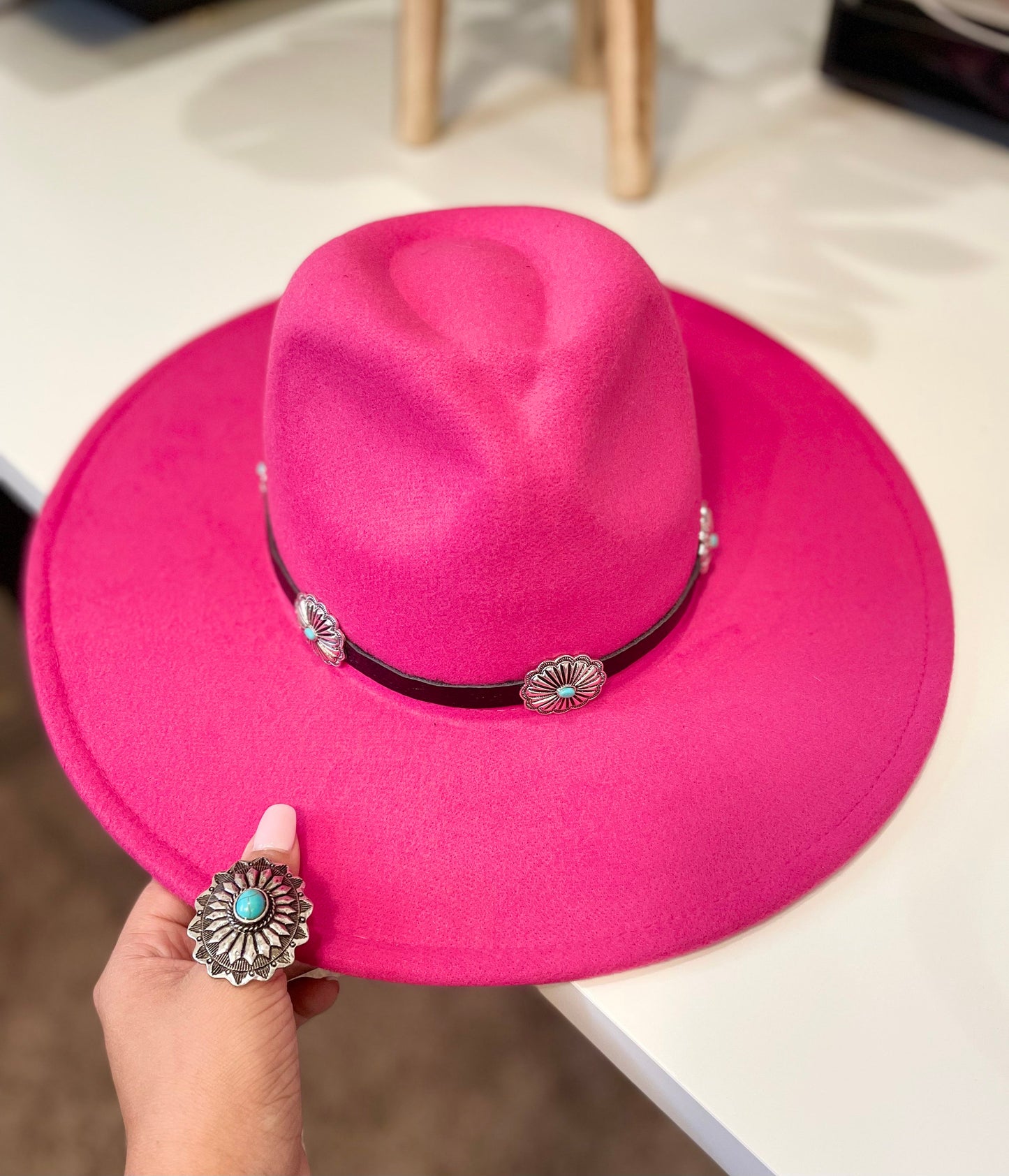 Concho  Black Leather Hat Band ONLY Fedora Hat Not Include. Adjustable to fit any Fedora Hat.