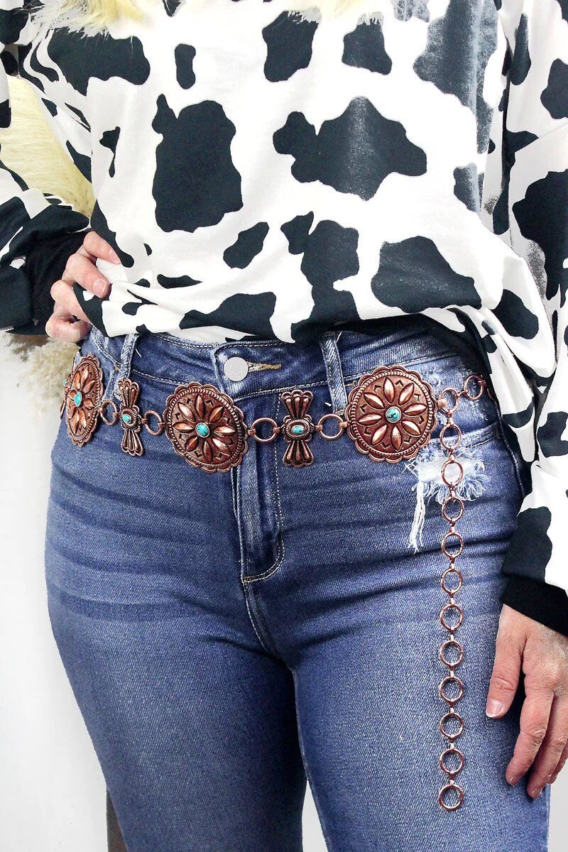 Western Turquoise Copper Concho belt