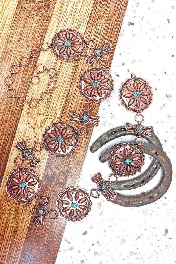 Western Turquoise Copper Concho belt