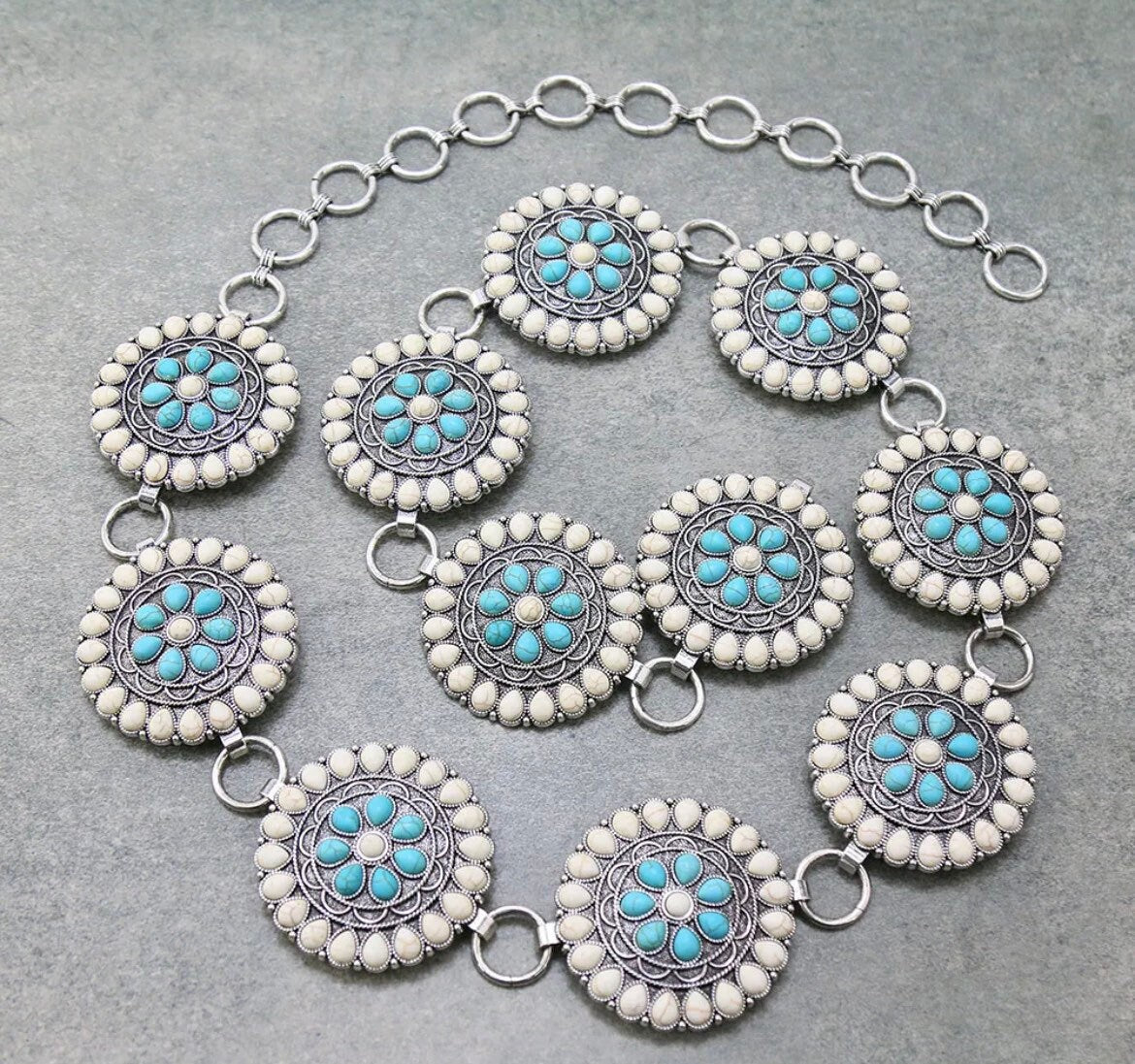 Round Bone Turquoise Western Belt