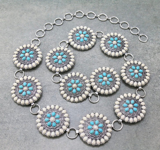 Round Bone Turquoise Western Belt