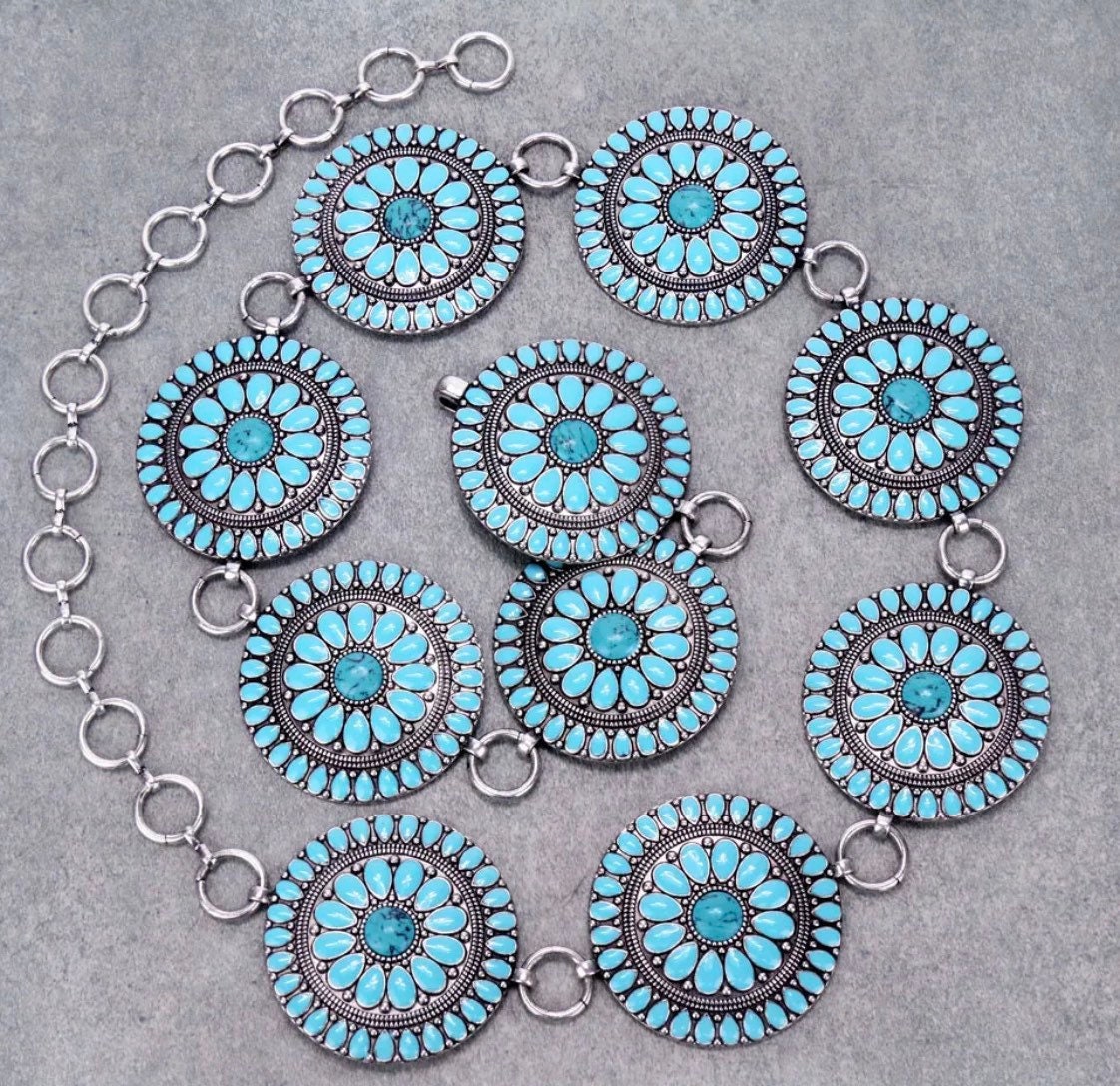 Turquoise Silver Concho Belt