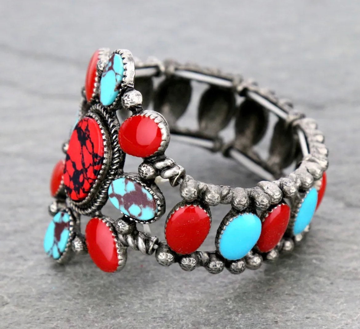 Red Turquoise Western Bracelet