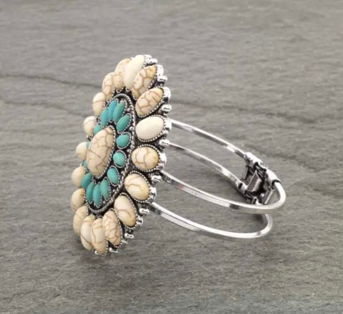 Western Concho With Stone Hinge Bracelet