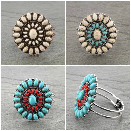 Western Concho With Stone Hinge Bracelet