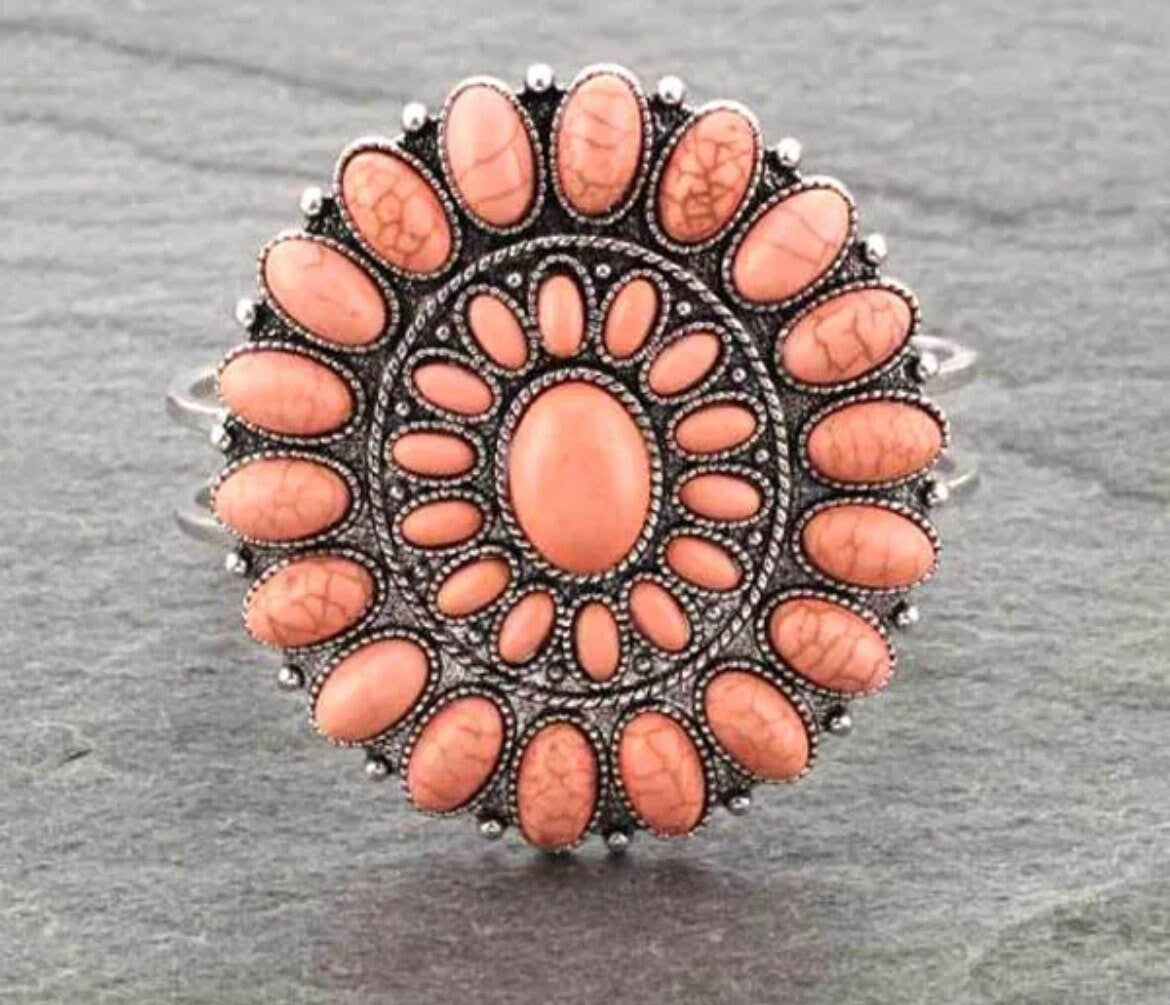 Western Concho With Stone Hinge Bracelet