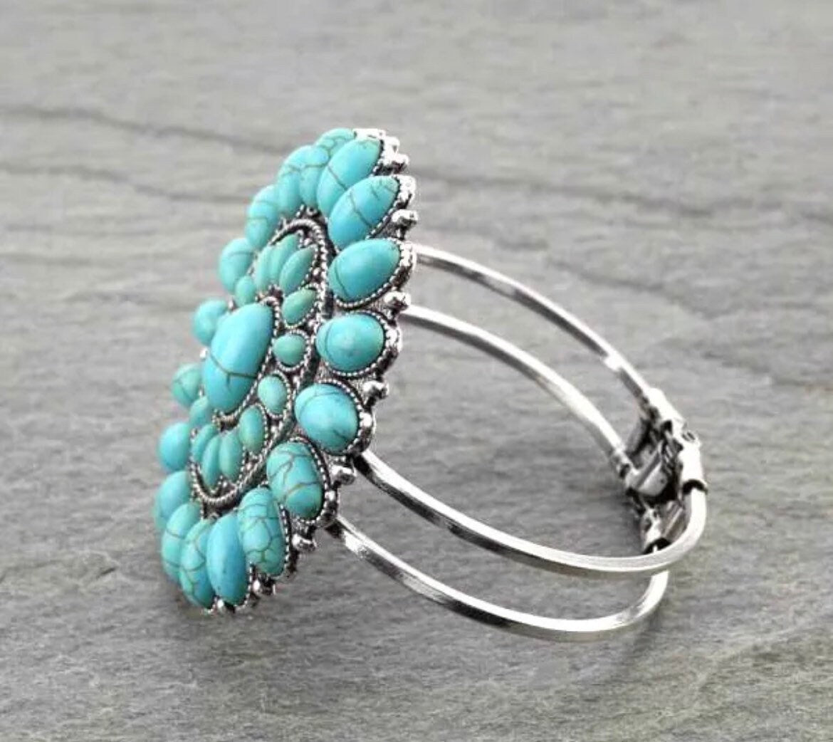 Western Concho With Stone Hinge Bracelet