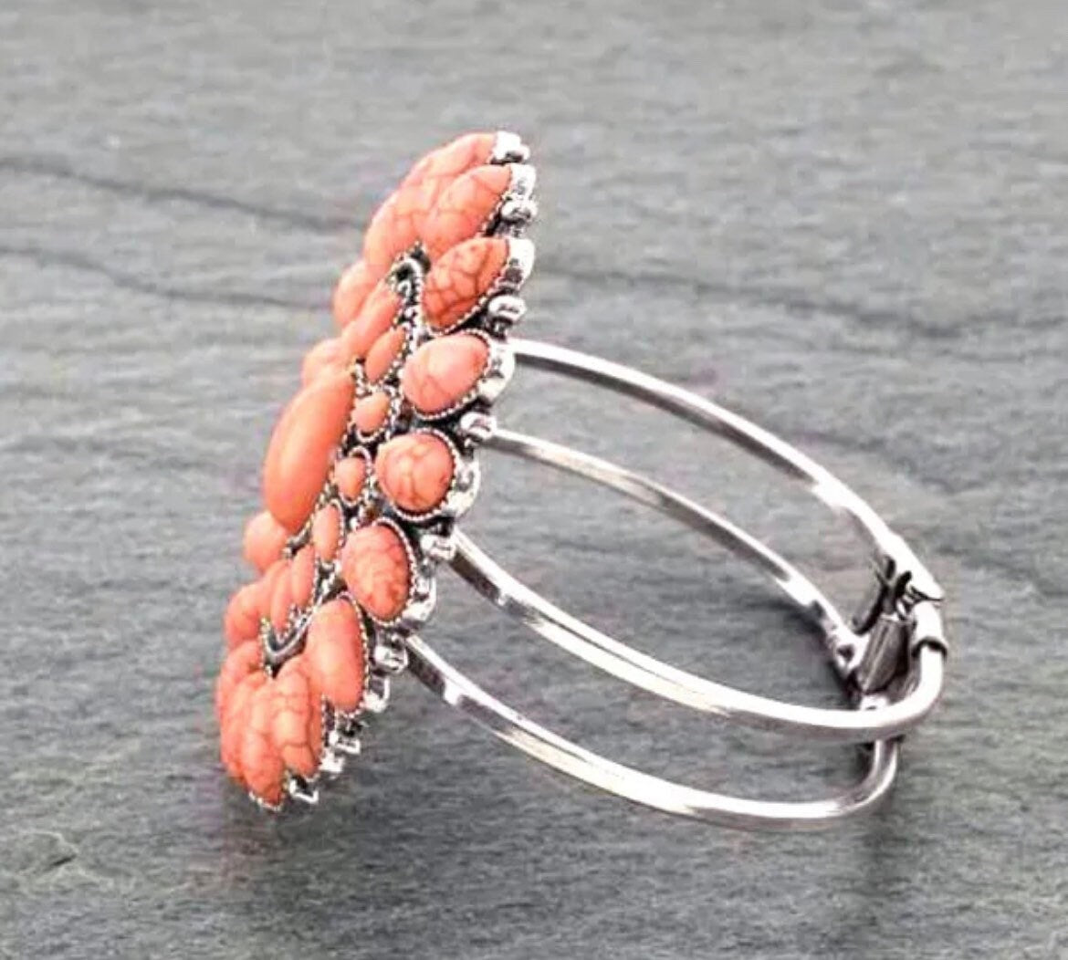Western Concho With Stone Hinge Bracelet
