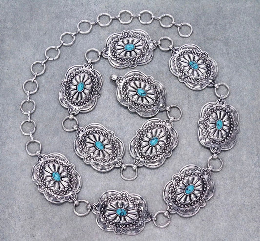 Silver Turquoise Stone Belt