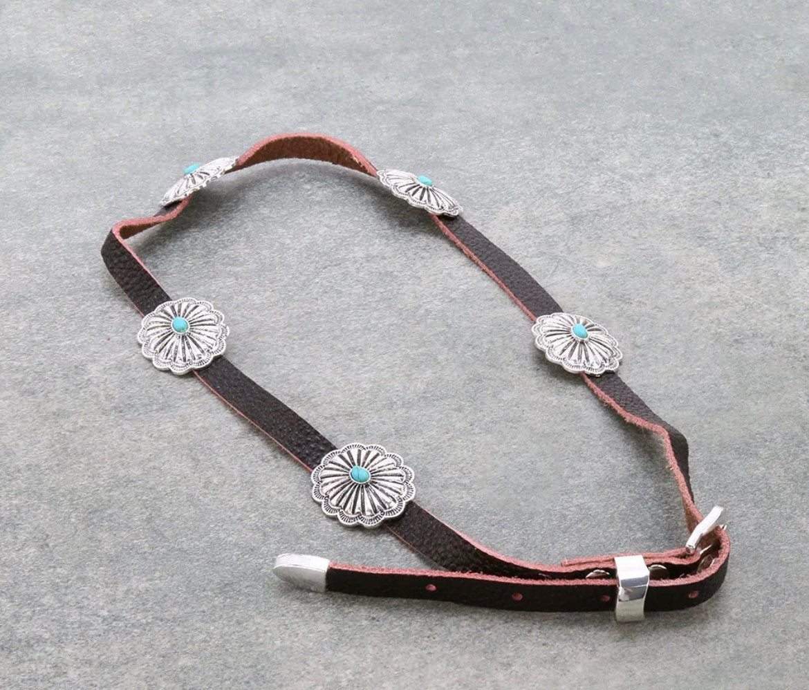 Concho  Black Leather Hat Band ONLY Fedora Hat Not Include. Adjustable to fit any Fedora Hat.