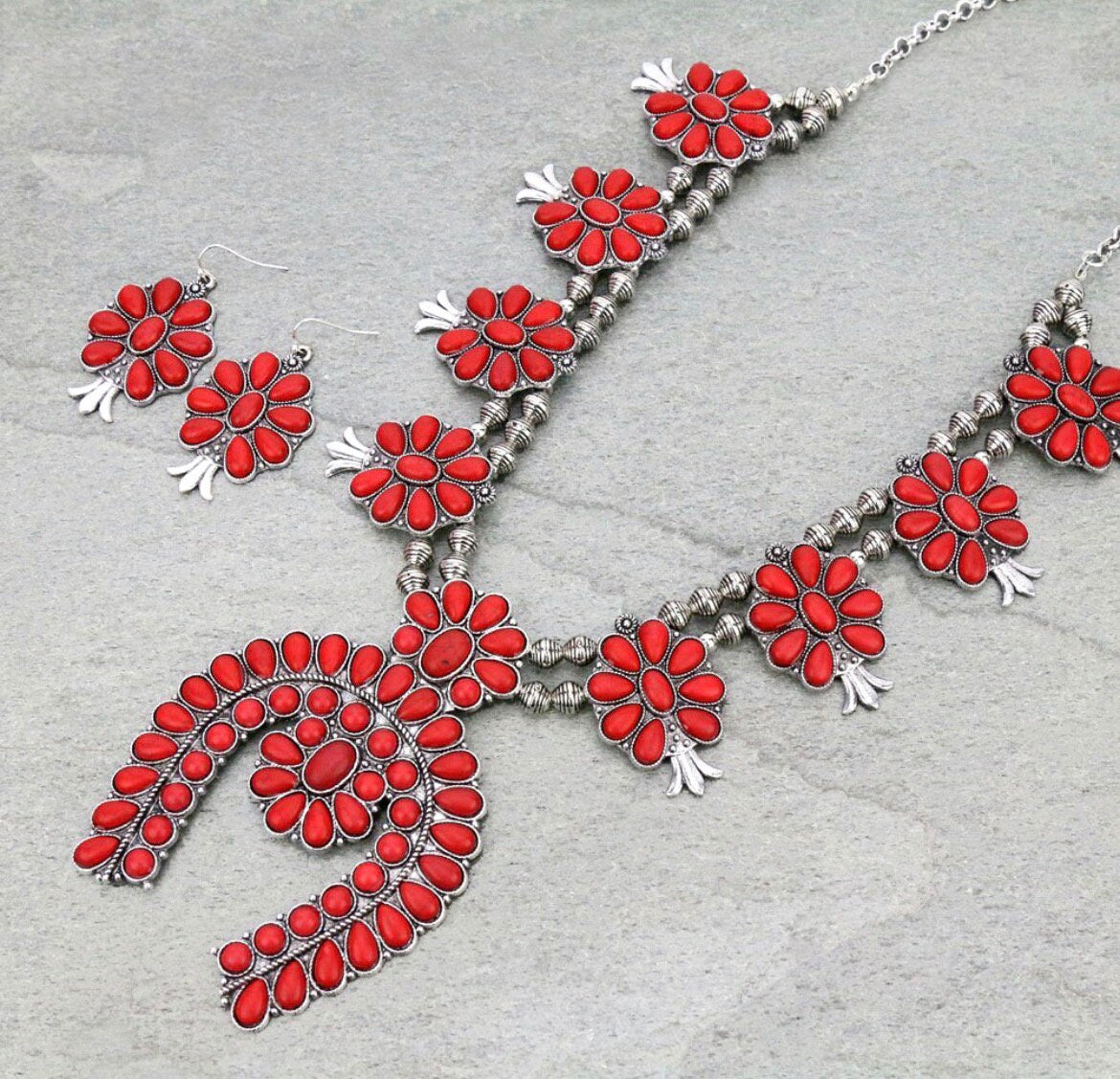 Squash Blossom Necklace Red